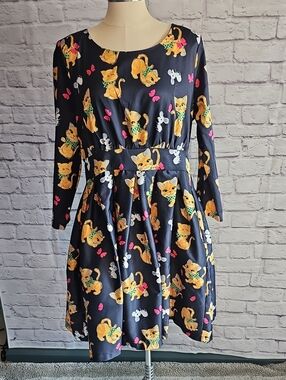 Lindy Bop Navy Dress with Pink Heart Print